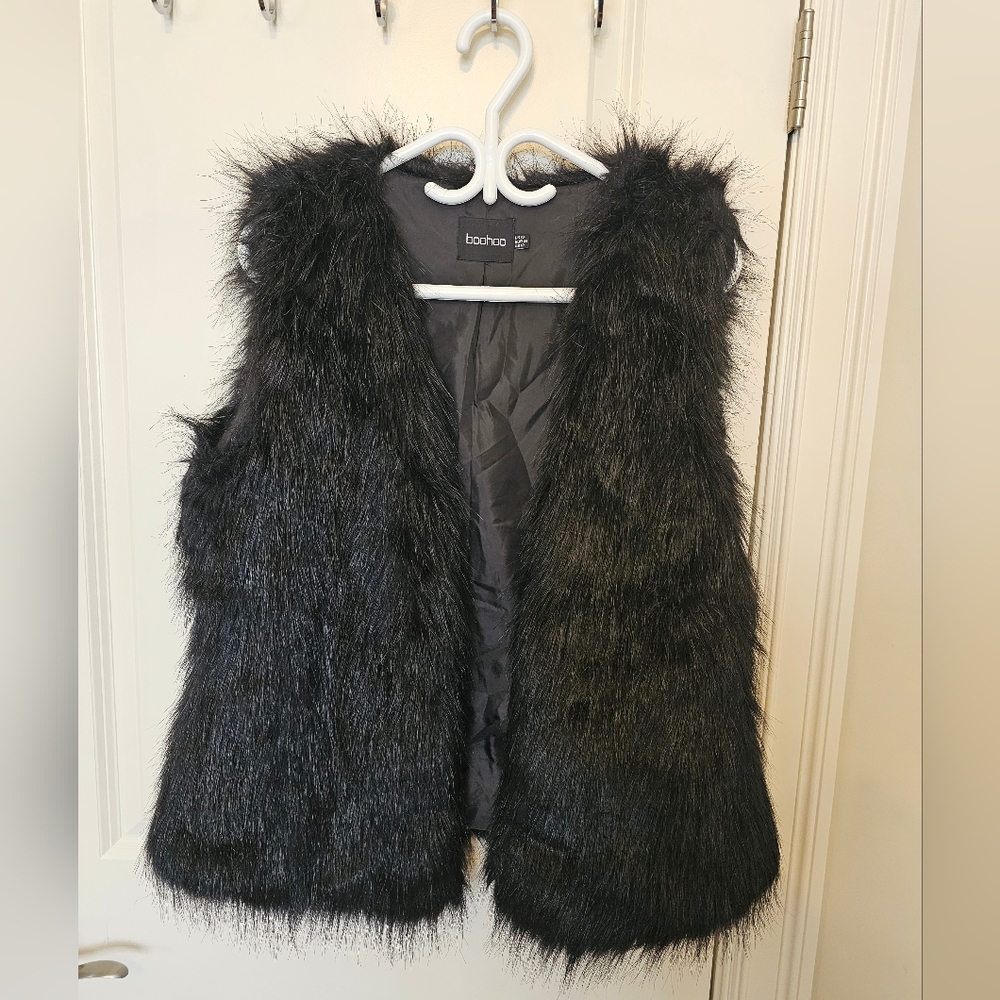 Chicken Black Faux Fur Vest